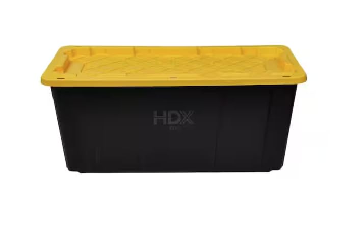 57 Gal. Tough Storage Tote in Black with Yellow Lid