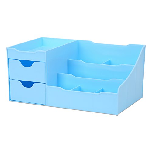 Uncluttered Designs Makeup Organizer With Drawers - Modern Countertop Storage for Cosmetics - Chic Vanity Holder for Cologne, Skincare, Brush, Lipstick, Nail Polish Organization & Display (Blue) - color: Pastel Blue