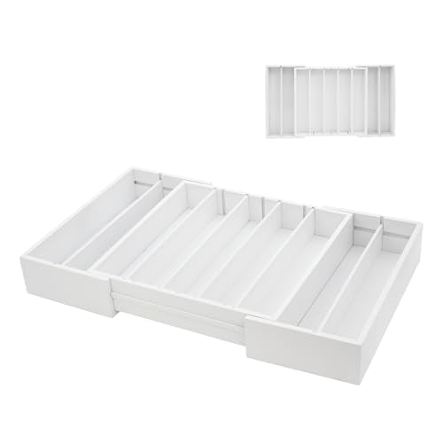 MinBoo Bamboo Drawer Organizer - Expandable K Cup & Pods Holder, Coffee Pod Storage, Tea Organizer, Versatile Kitchen Accessory Organization and Storage,White - color: White