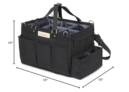 FifthStart Cleaning Supplies Organizer Tote & Caddy - X-Large, Black Nylon - Adjustable Straps for Cleaning Tote - 9 Pockets & Dividers in Organizer Bag - Durable Nylon Construction for Diaper Caddy - color: Black, size: X-Large