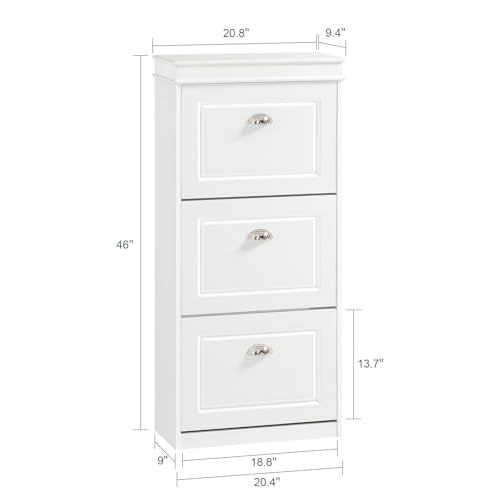 Haotian Narrow Shoe Cabinet, Slim Shoe Rack Entryway, Hidden Shoe Storage Organizer with 3 Flip Drawer for Hallway White FSR94-W - color: White, size: 3 Drawers:20.8x9.4x46"