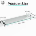 Glass Shelves for Bathroom,16-Inch Chrome Polished Floating Bathroom Shelf Stainless Steel Tempered Glass Shelf Modern Shelves Wall Mounted - color: Chrome Polished, size: 16"without railing