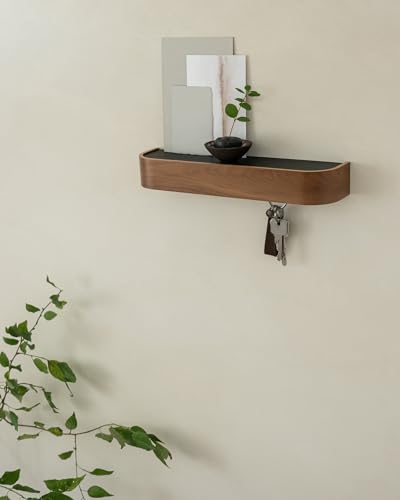 Kazai. Key Holder 'Toke' | Minimalist Key Hook Design from Berlin | Modern Key Holder Wall Mount with Wooden Shelf | Key Rack for Wall as Entryway Organizer | Walnut - color: Walnut, size: 8 Hooks
