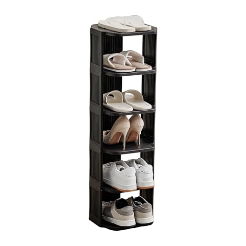 Vertical Shoe Rack, 6-Tier Plastic Stackable Storage Shelf for Small Closets and Narrow Spaces, Compact Free Standing Shoe Racks for Entryway Bedroom Dormitory - color: Black, size: 6 Tiers