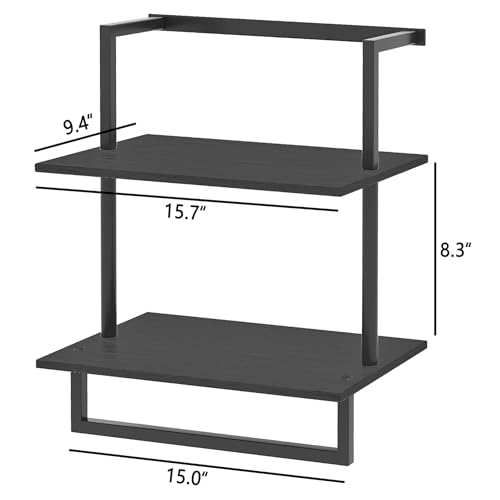 Wall Mounted Towel Rack for Bathroom, Bath Storage Holder 3-Tier Steel Wood Towel Shelf with Bar, Black - color: Black