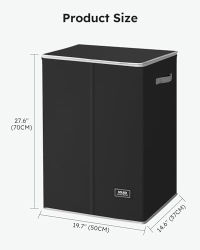 SOLEDI Laundry Hamper with Lid 130L Large & Tall Collapsible Laundry Basket, Clothes Hamper with Bag Removable Easy to Carry, Dirty Hampers for Bedroom, Bathroom, Dorm, College, Black - color: Black, size: 130L