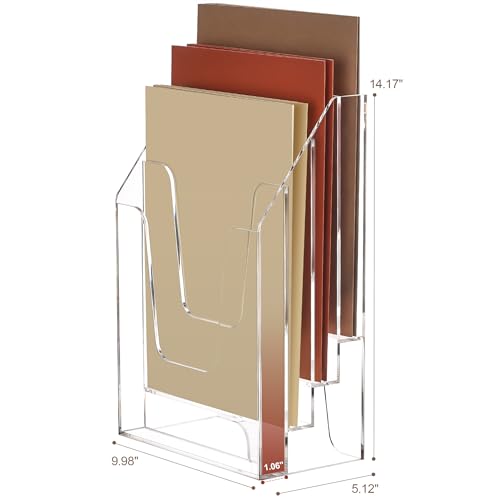YUXUN Vertical Triple File Folder Holder Organizer,Acrylic File Organizer, File Sorter Clear Crystal - size: 4 Staggered