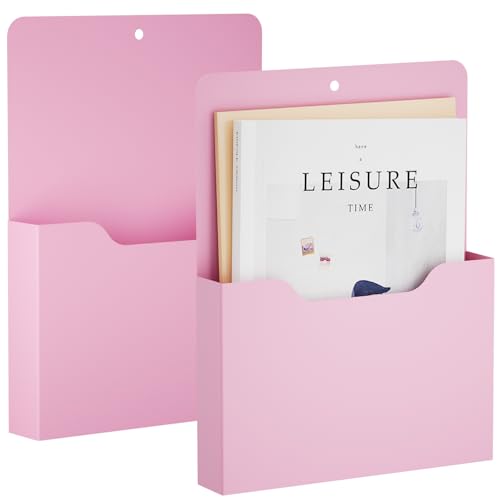 Marbrasse 2 Pack Magnetic File Holder - Paper Holder, Pocket Organizer,Hanging Wall File Organizer Office Supplies Storage, Magazine Mail Organizer Case for Notebooks,Planners,Letter (Pink) - color: Pink Holder-2L