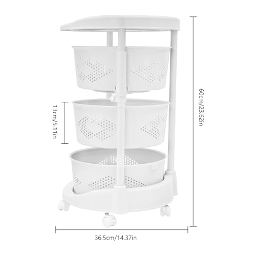 Multi-Layer Kitchen Storage Basket 3Tier Rotating Vegetable Organizer Cart with Casters Detachable Rolling Living Room Standing Rack with Shelve for Lliving rooms, Kitchens,Bathrooms,14.3*23.6in White - size: 3Tier-White