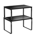 Simple Trending Cabinet Organizer Shelf, Set of 2 Stackable Kitchen Counter Shelves, Expandable Spice Rack Kitchen Storage Riser, Metal Engineered Wood, Black