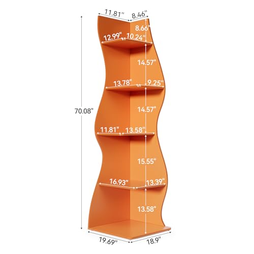 LITTLE TREE Small Corner Shelf, Modern 5-Tier Wall Corner Bookshelf, Stylish Bookcase Storage Rack for Small Space, Living Room, Bedroom, Orange, 2 Pack - color: Orange, size: 2 Pack