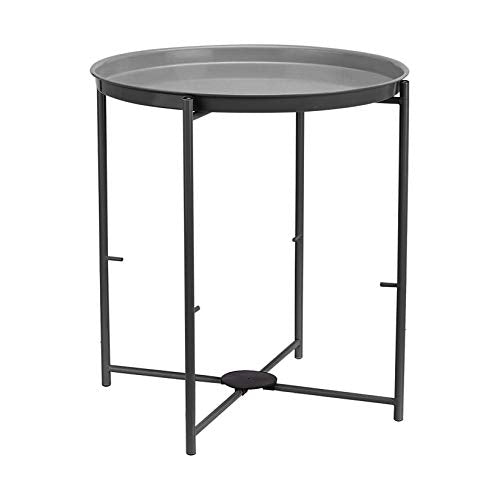 Amazon Basics Round Storage End Table, Nightstand for Bedroom or Living Room, Easy Assembly, with Cloth Basket, Charcoal/Heather Gray, 17.7 x 17.7 x 18.9 in | Side Table, with Cloth Basket, Storage - color: Charcoal