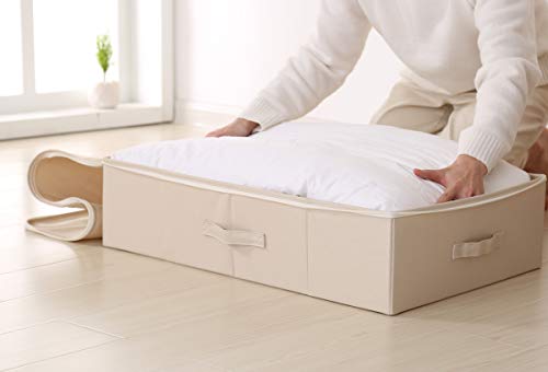 iwill CREATE PRO Pack of 2, Collapsible Rigid Storage Baskets for Underbed Organizer, Good for Clothing, Shoes, Bedding in Wardrobe, College Dormitory, Apartment Shelves Use, Beige - color: Beige,2pcs, size: 27.5*15.7*7"