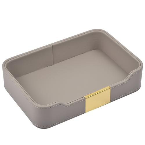 Luxury Leather Valet Tray Desktop Storage Organizer,Bedside Vanity Catchall Tray Nightstand Caddy Holder for Cosmetic,Jewelry,Watch,Keys,Phone,Wallet,Remote Controller,Pen,Gray - color: Gray