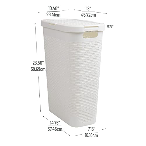 Mind Reader Slim Laundry Hamper with Lid, 40L Clothes Basket, Narrow Tapered Design with Ventilated Cutout Pattern, Plastic, Set of 2, White - color: White, size: Set of 2