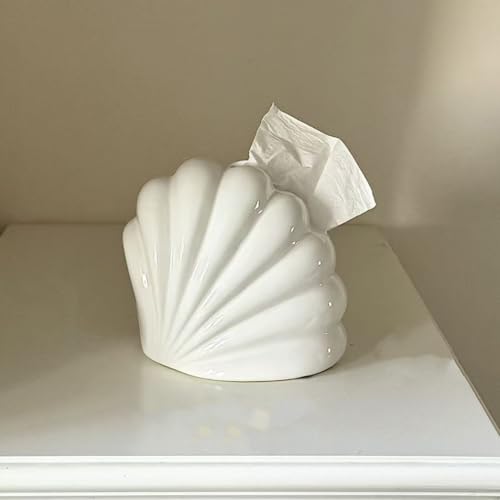Ceramic Tissue Box Cover Modern Decorative Organizer for Facial Tissues Holder, Farmhouse Style Home Decor for Bathroom, Bedroom, Living Room & Office (Shell White) - color: Shell White