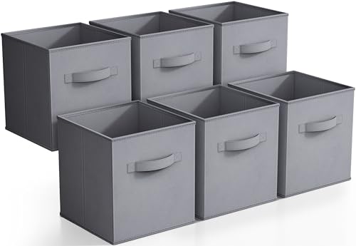 Sorbus Storage Cubes - 11 Inch Foldable Fabric Baskets for Organizing Pantry, Closet, Shelf, Cubby - 6 Grey Collapsible Cloth Storage Bins with Handle for Home, Bedroom - color: Gray, size: 11 Inch