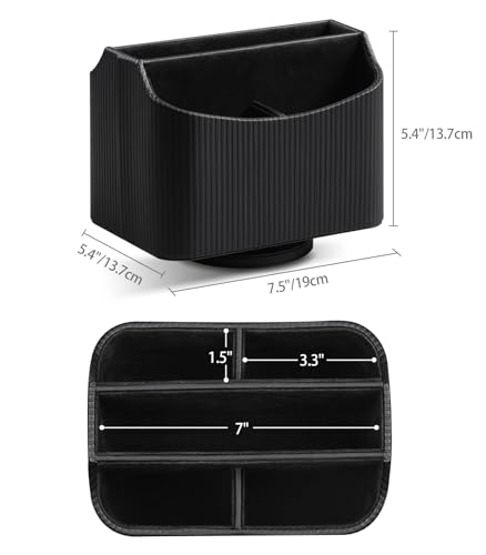 PU Leather Remote Control Holder, 360 Degree Rotating Desk Organizer Storage Table Remote Caddy, Spinning Bedside Organizer Nightstand Organizer for Desktop Office Home Black - color: Black