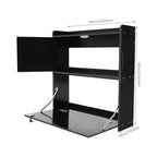 Wall Mounted Folding Desk with LED Light, Space-Saving Laptop Table for Home Office, Writing Workstation with Storage Shelves and Drawer, Floating Cabinet, 58x20x60cm (Black) - color: Black