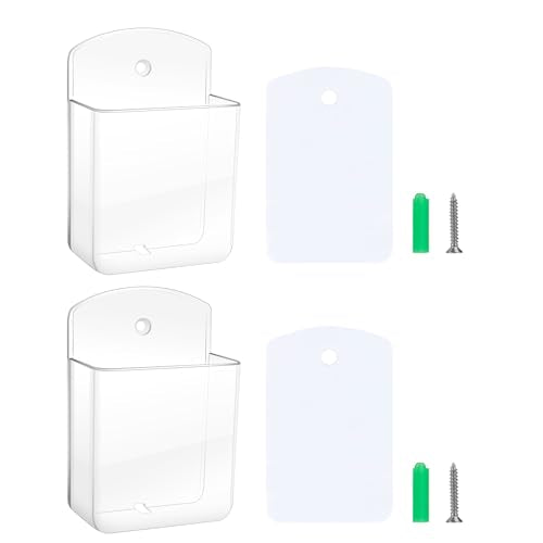 2 PCS Remote Control Holders Wall Mount, Self Adhesive TV Air Conditioner Remote Control Holder, Wall Mount Storage Box Organizer Wall Pen Holder Storage for Home Office School (Clear)