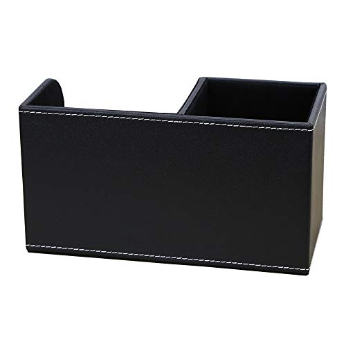 KINGFOM Desk Organizer Office Supplies Caddy Pu Leather Multi-function Storage Box Pen/Pencil,Cell phone, Business Name Cards Remote Control Holder Black - color: S-black