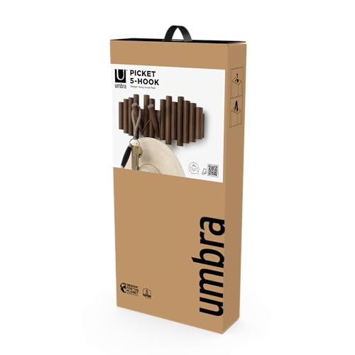 Umbra Picket Rail Hook Coat Rack, Aged Walnut (Pack of 3) - color: Walnut, size: 5-Hook (Pack of 3)