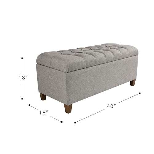 Homepop Home Decor Tufted Ainsley Button Storage Ottoman Bench with Hinged Lid Ottoman Bench with Storage for Living Room & Bedroom, Gray Fabric - color: Gray Fabric