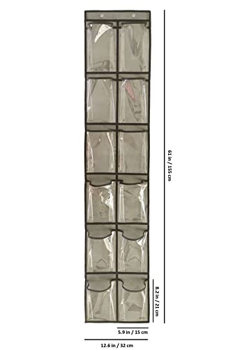 Closet Shoe Organizer Behind Door Hanging Closet Kids Shoe Rack with 12 Clear Large Pockets (12 Pockets-Grey) - color: 12 Pockets-Grey
