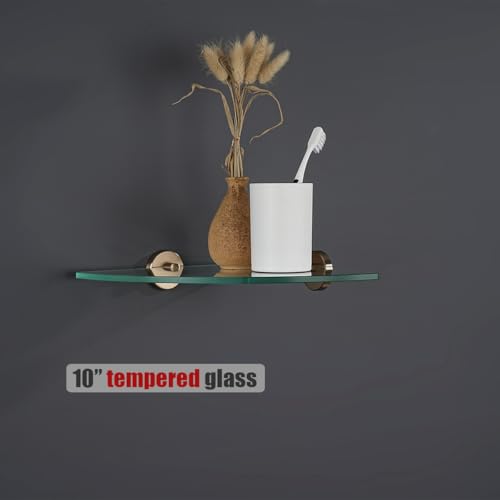 JQK Corner Glass Shelf, Champagne Bronze Bathroom 304 Stainless Steel Shower Triangle Floating Wall Shelf, 10 x 10 Tempered Glass, 2 Pack, TGS190L10-CB-P2 - color: Champagne Bronze, size: 2 Pack