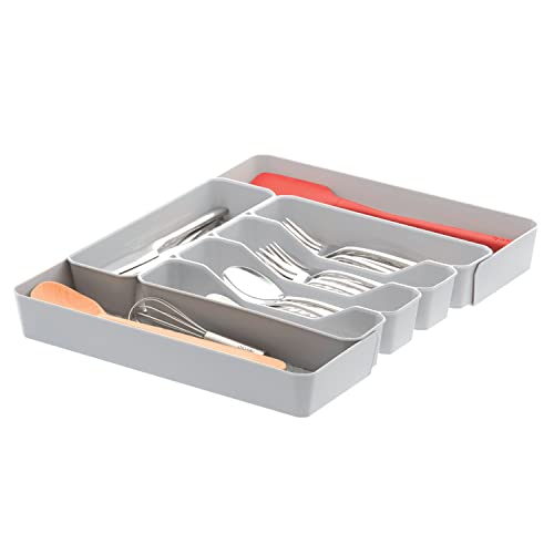 Spectrum HEXA 5-Divider Expandable Silverware Tray (Stone Gray) - In-Drawer Organizer for Kitchen Accessories, Cutlery, Knives, & More / Easy-to-Clean Home & Apartment Essential - color: Stone Gray, size: 5 Divider Expandable