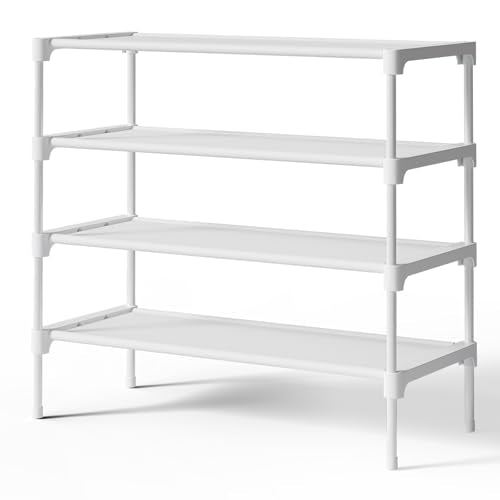 Kitsure Shoe Rack - Non-Woven Shoe Rack Shelf, Shoe Organizer for Closet, Entryway, Garage & Corridor, Stackable Shoe Shelves, 27.5" Wide - 4 Tier, White - color: White, size: 27.5" Wide - 4 Tier