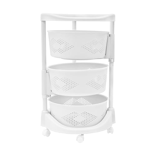 3 Tier Kitchen Storage Rack, Rotating Storage Shelf with Lockable Casters Multi-Layer Kitchen Storage Shelf Vegetable Rotating Shelf Organizer Stackable Storage Shelf Round Storage Cart - size: 3 Tier