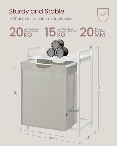 VASAGLE Laundry Hamper, Laundry Basket, Laundry Sorter with A Pull-Out and Removable Bag, Shelf, Metal Frame, 17.2 Gallons (65 L), 19.7 x 13 x 28.4 Inches, Cream White and Cloud White UBLH101W01 - color: Cream White + Cloud White, size: 1 Bags - 65 L