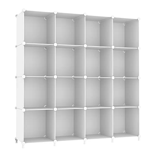 AWTATOS Cube Storage Organizer, 16 Cube Closet Organizer, Stackable Storage Cube Shelves, DIY Portable Closet Clothes Organizer Shelving for Bedroom, Closet, Wardrobe, Bathroom, White - color: White, size: 4x4