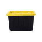 Plastic 23-Gallon Storage Tote with Lockable Lid, Stackable Tough Regular-Duty Bin for Garage, Tools, and Home Organization (4-Pack) - Black and Yellow - size: 23-Gallon (4-Pack)