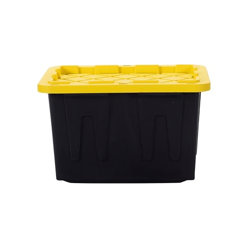 Plastic 23-Gallon Storage Tote with Lockable Lid, Stackable Tough Regular-Duty Bin for Garage, Tools, and Home Organization (2-Pack) - Black and Yellow - size: 23-Gallon (2-Pack)