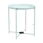Amazon Basics Round Storage End Table, Side Table with Cloth Basket, Mint Green/Heather Gray, 18 in x 18 in x 19 in - color: Mint Green