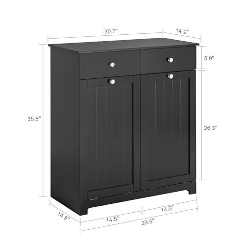 Haotian Tilt-out Bathroom Laundry Cabinet Hidden Hamper Organizer with Double Baskets and Drawers Storing Unit Storage Chest Cupboard, Black BZR33-SCH - color: Black, size: 2 Baskets
