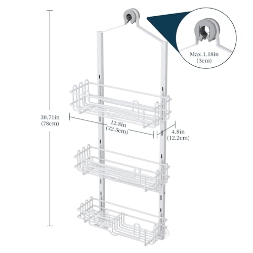 Consumest Shower Caddy Hanging – Rustproof Over Shower Head Hanger with Soap Holder and Hooks, Anti-Slip Shower Shelves for Storage, Bathroom Organizer for Apartment, Dorm, White - color: White, size: 3 Tier-Shower Head