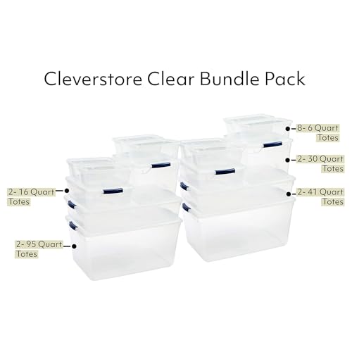 Rubbermaid Cleverstore Clear Dorm Variety 16-Pack, Made in USA, Stackable Large Clear Storage Bins with Lids, See-Through Plastic Storage, with Latching Lids, BPA-Free - size: Variety - 16 Pack