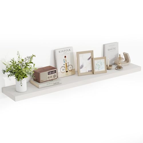 Acovy 55 Inch Floating Shelves, 55"x9.25"x1.5" Inch Deep Floating Shelves for Wall, Wooden Shelves for Bathroom, Bedroom, Living Room, Cream White Oak,1 Piece - color: Cream White Oak, size: 55"x9.25"-1pc