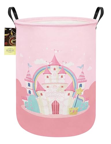 Laundry Hamper,Large Canvas Fabric Lightweight Storage Basket Toy Organizer Dirty Clothes Collapsible Waterproof for College Dorms(Pink Castle) - color: Pink Castle