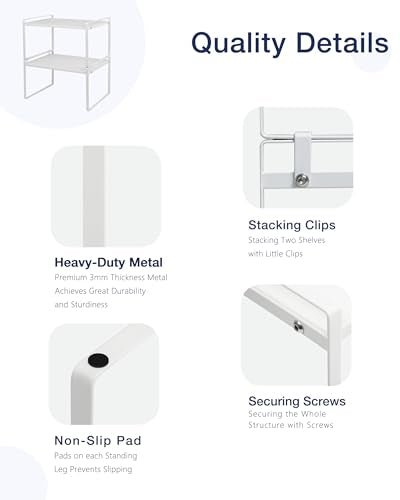 Nxconsu 2Pack Cabinet Shelves Stackable Shelf Organizer Rack Riser for Kitchen Cabinet Pantry Cupboard Counter Countertop Home Organization Storage Space Saver Heavy Duty Metal Nonslip White Wide - color: White, size: 16.1’’W × 12’’D × 7.3’’H