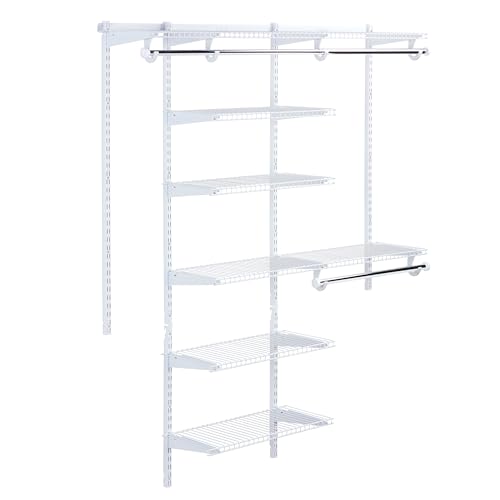 Rubbermaid Configurations Deluxe Custom Closet Kit 3-6 Ft. Adjustable Metal Wire Shelving White Finish Expandable Organization System Hardware Included for Home Closet/Pantry/Laundry/Mudroom - color: White, size: 3-6 Feet