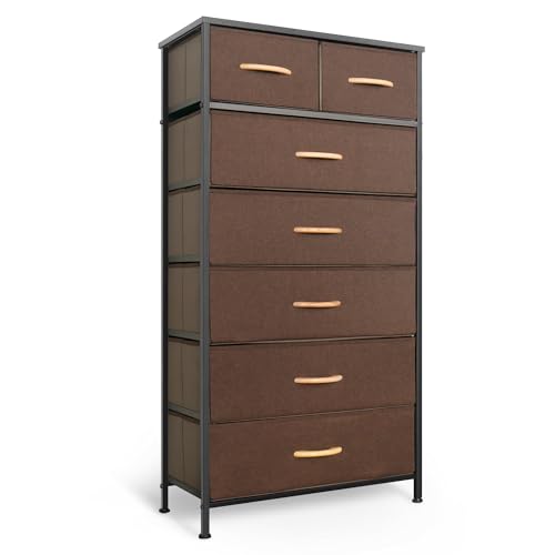 Mifuro Tall Dresser for Bedroom, Vertical Storage Organizer Tower with 7 Drawers, Chest of Drawers with Fabric Bins, Steel Frame, Wood Top for Bedroom, Closet, Entryway- Brown - color: Brown, size: 7 Drawers