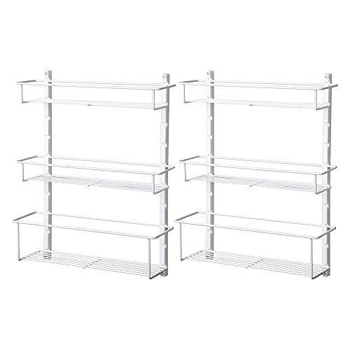 ClosetMaid Adjustable 3 Shelf Spice Rack Organizer Kitchen Pantry Storage for Cabinet Door or Wall Mount with Metal Shelves, White (2 Pack)