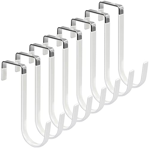 FYY Over the Door Hooks, 8 Pack Door Hangers Hooks with Rubber Prevent Scratches Heavy Duty Organizer Hooks for Living Room, Bathroom, Bedroom, Kitchen Hanging Clothes, Towels, Hats, Coats, Bags White - color: A White, size: Short, style: 8 Pack