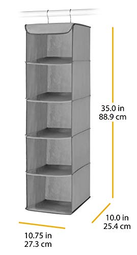 Whitmor 5 Section Closet Organizer - Hanging Shelves with Sturdy Metal Frame - color: Grey, size: 5 Section