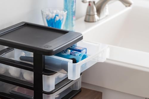 IRIS USA Plastic Stacking Desk Top 3-Drawer Storage Organizer, 2-Pack, for Makeup Vanity Nail Polish Bathroom Stationery Art Craft Supplies Kitchen Office Garage and Small Organization, Small, Black - color: Black, style: Small - 2 Pack