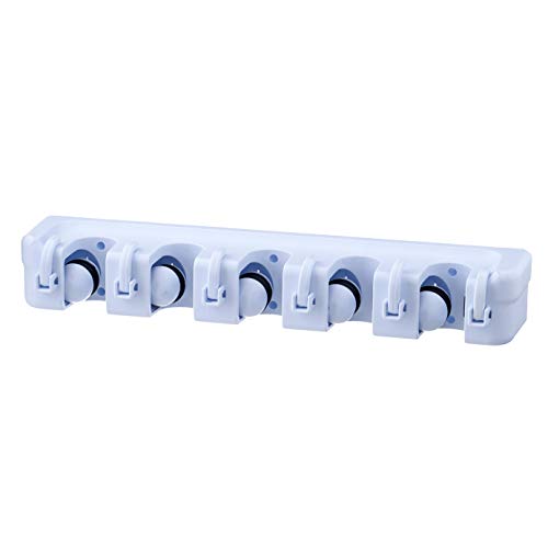 Superior 5 Slot Mop and Broom Organizer (White) - color: White, size: Large, 1-pack